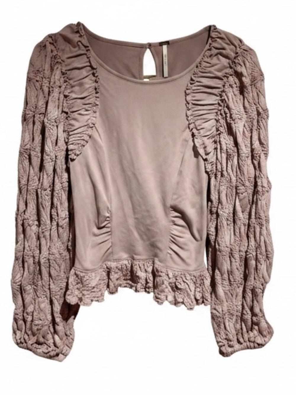 Free People Dusty Pink Ruffled Long-Sleeve Blouse